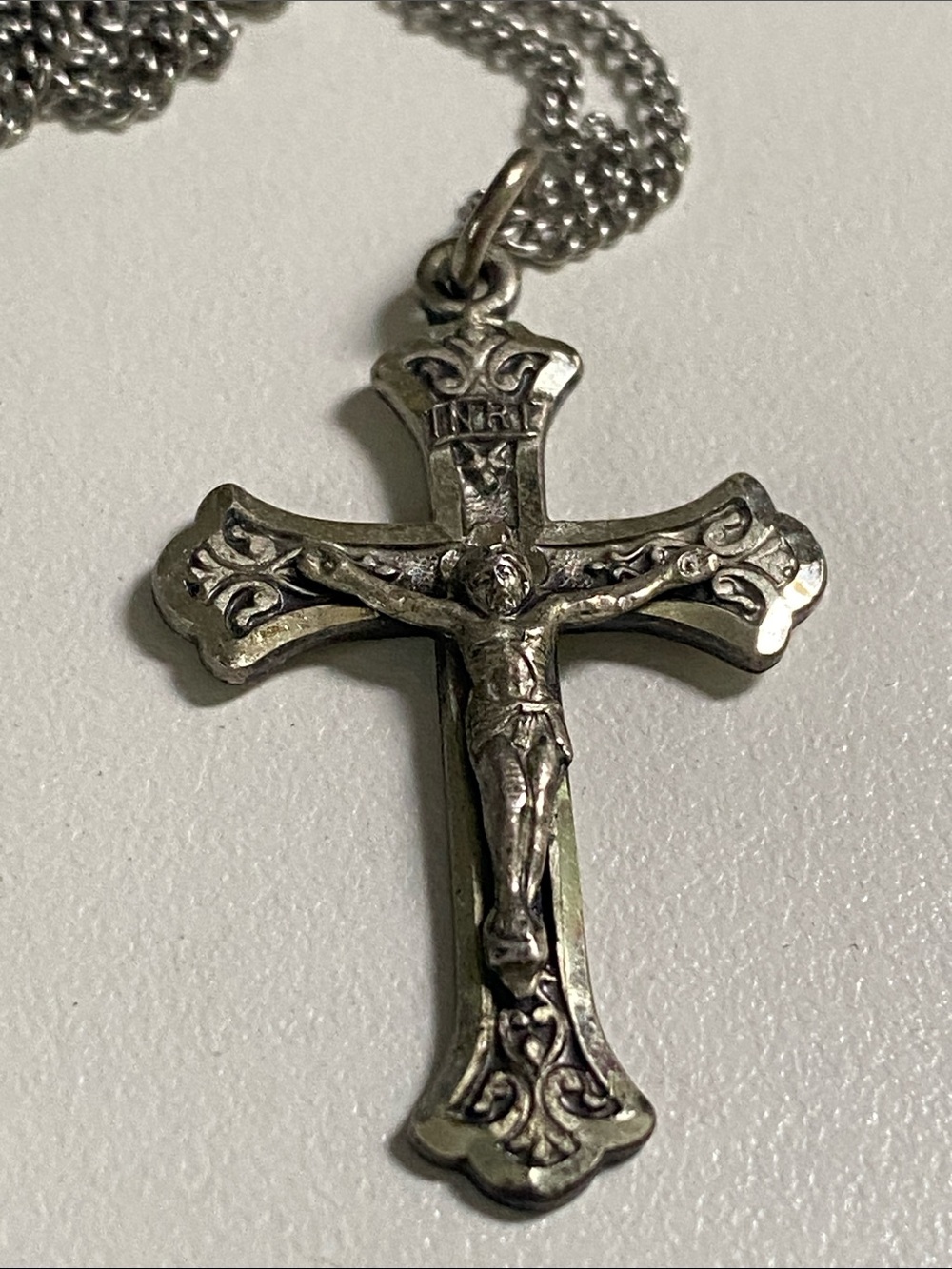 Sterling Silver intricate Crucifix Pendant cross religious Catholicism necklace